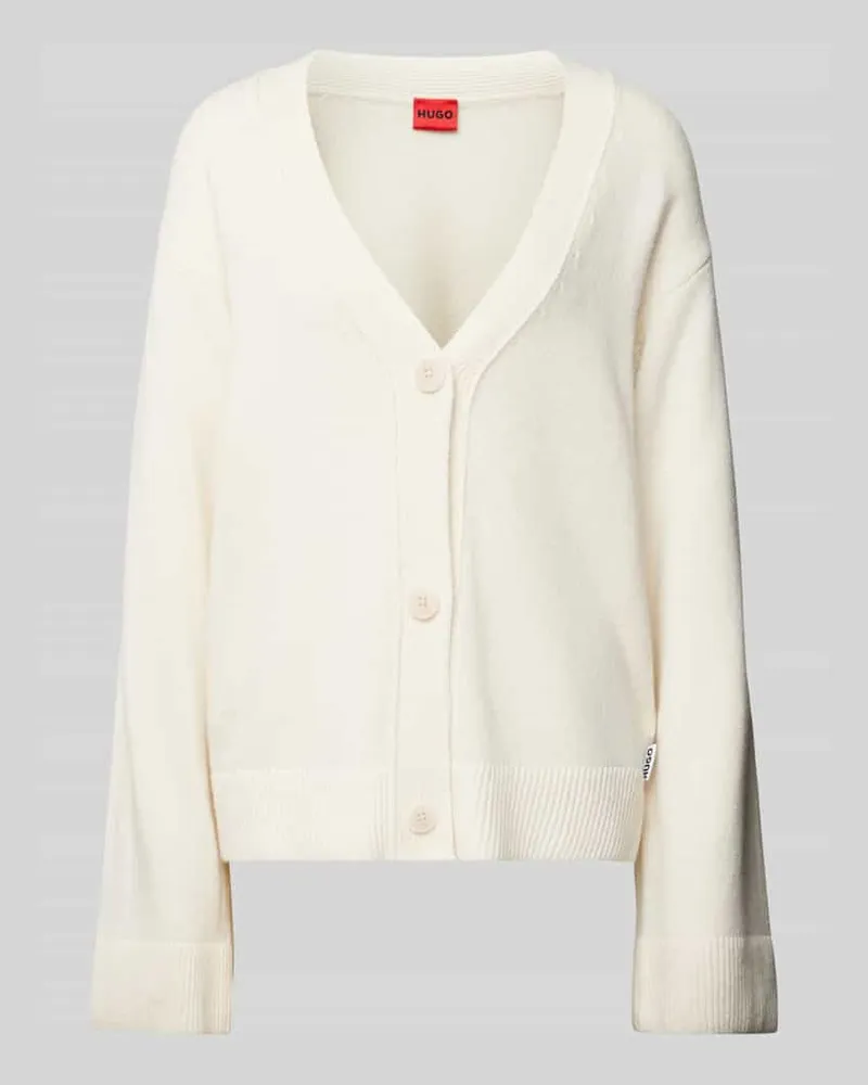 HUGO BOSS Cardigan mit Label-Detail Modell 'Selsar Offwhite