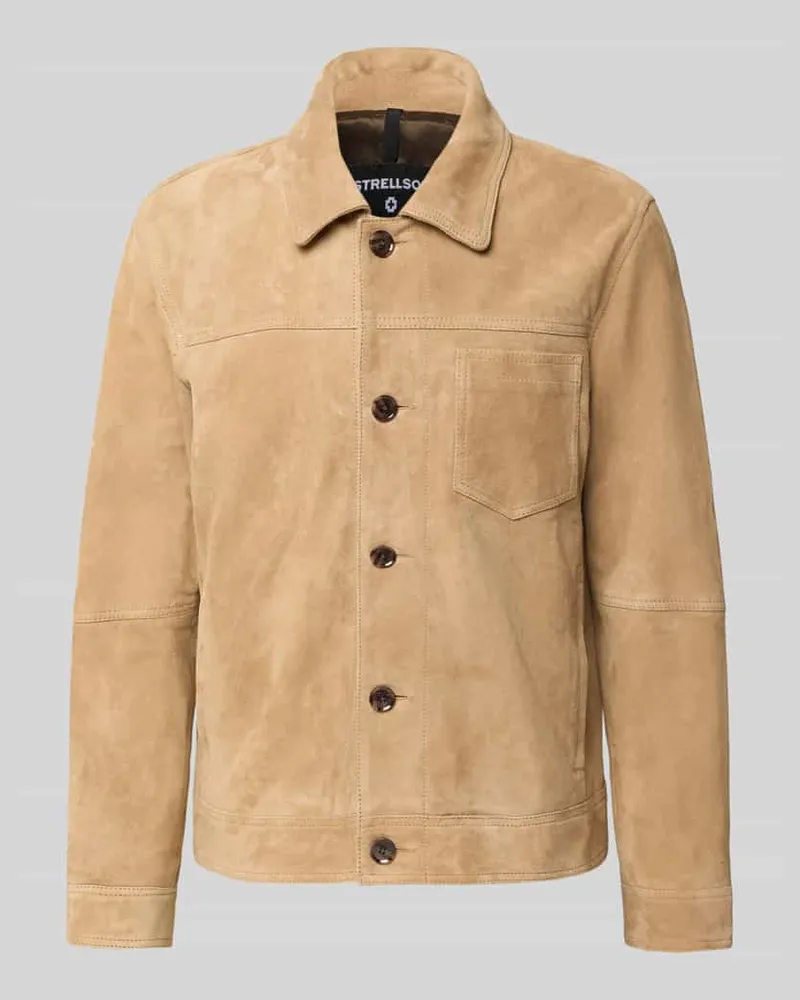 Strellson Regular Fit Lederjacke aus echtem Ziegen-Velours Modell 'FLINT Sand