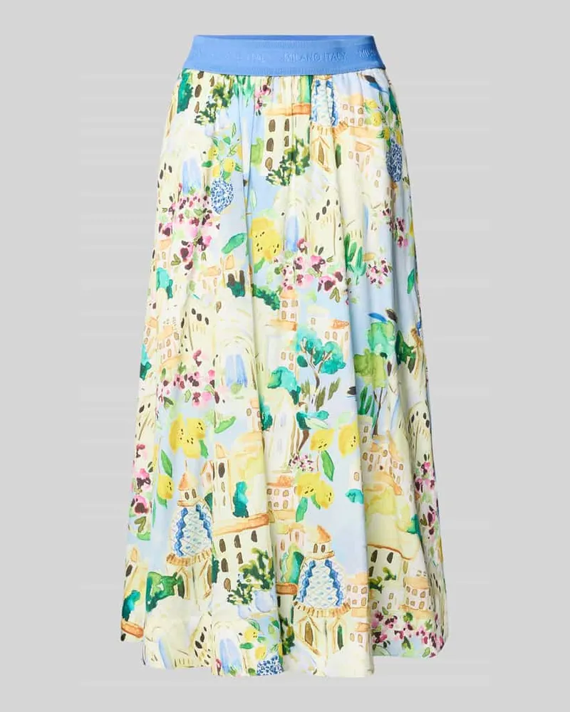 Milano Italy Midirock im Allover-Look mit elastischem Bund Hellblau