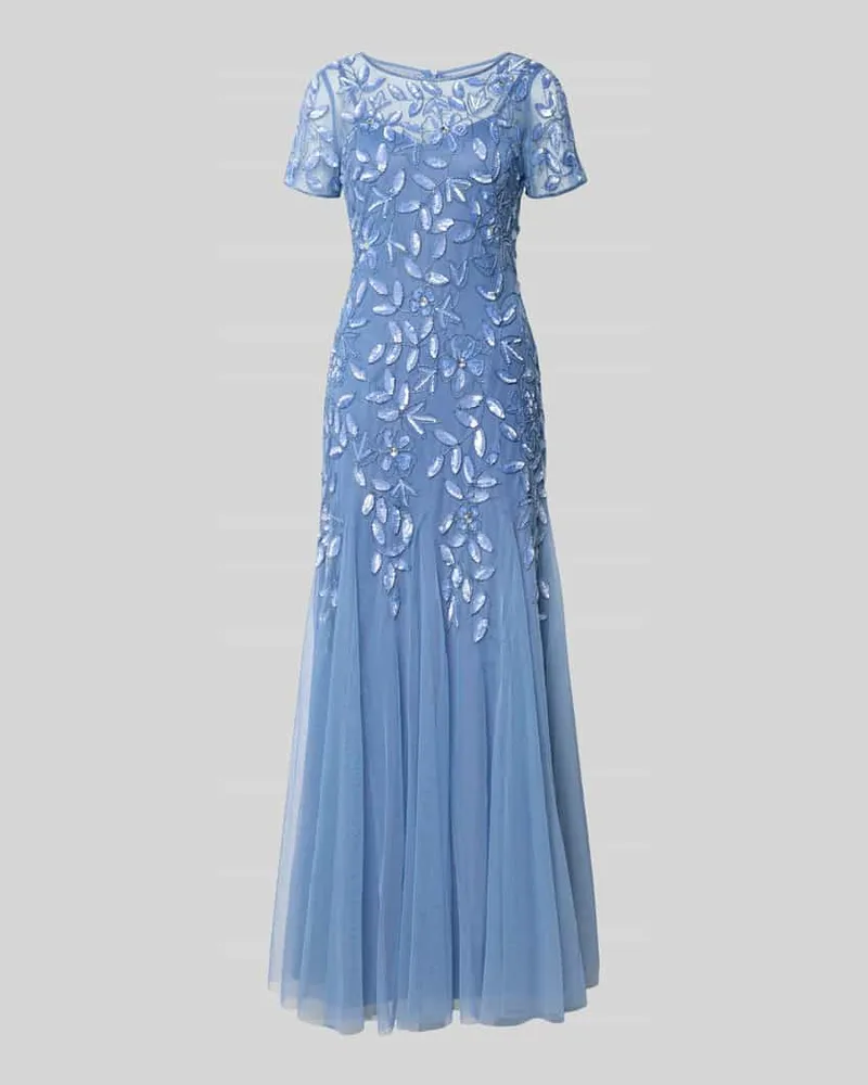 Adrianna Papell Regular Fit Abendkleid mit floralem Allover-Stitching Hellblau