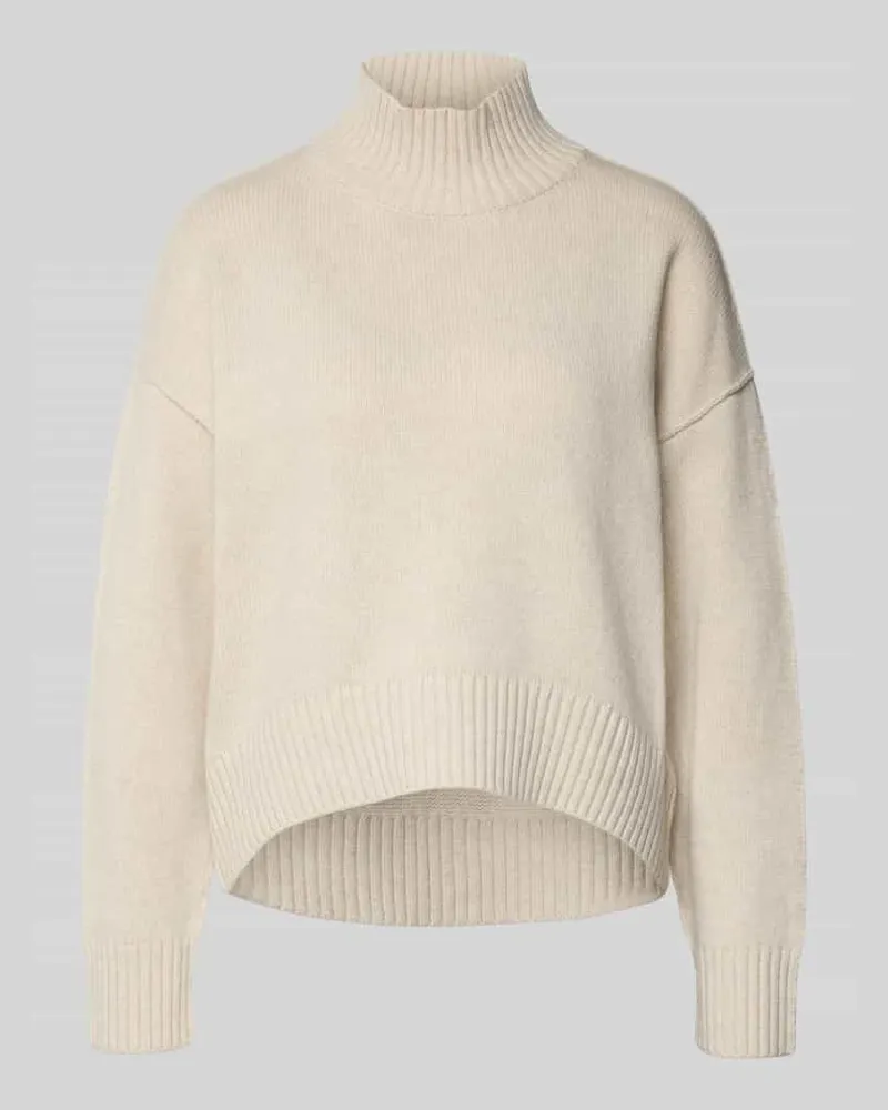 Oui  Strickpullover aus Woll-Mix mit Stehkragen Offwhite