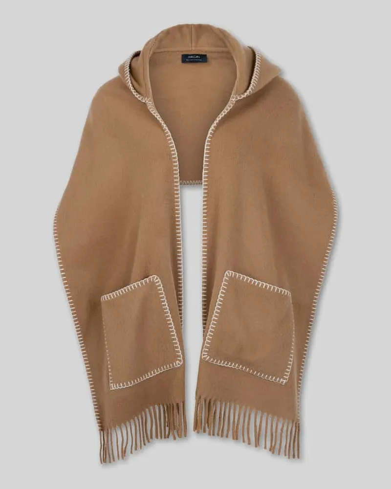 Marc Cain Schal aus Wolle mit Kapuze Camel