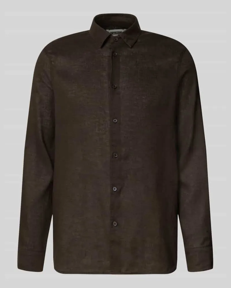 Drykorn Slim Fit Freizeithemd aus Leinen-Baumwoll-Mix Modell 'RAMIS Dunkelbraun