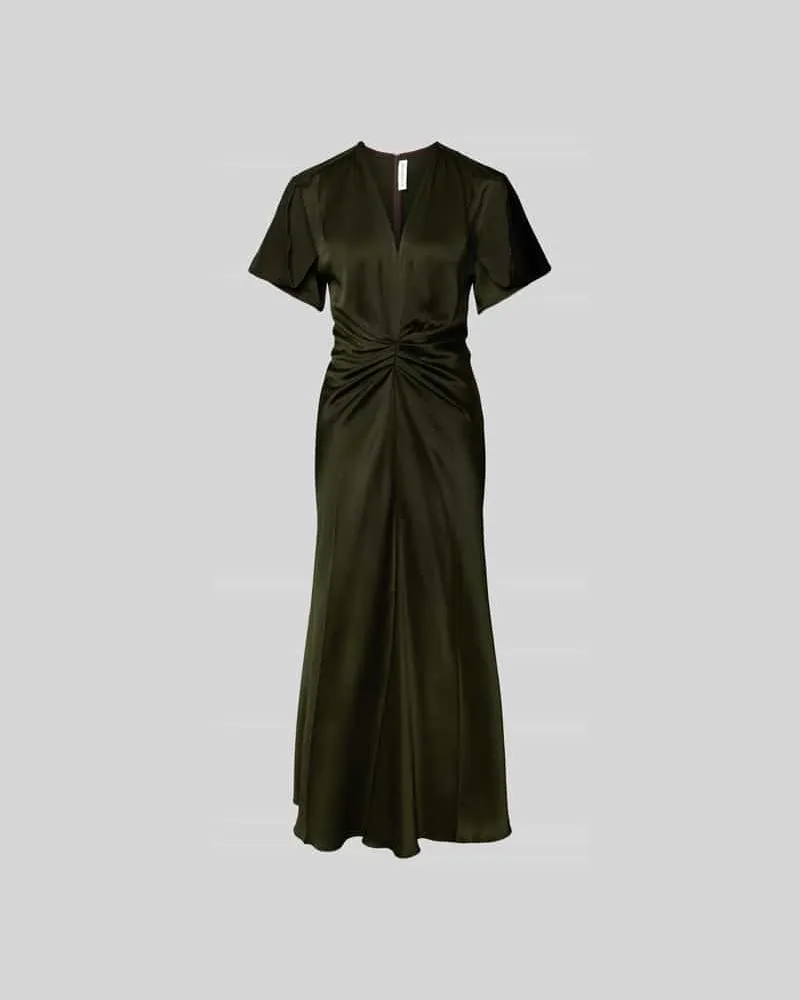 Victoria Beckham Midikleid mit V-Ausschnitt Oliv