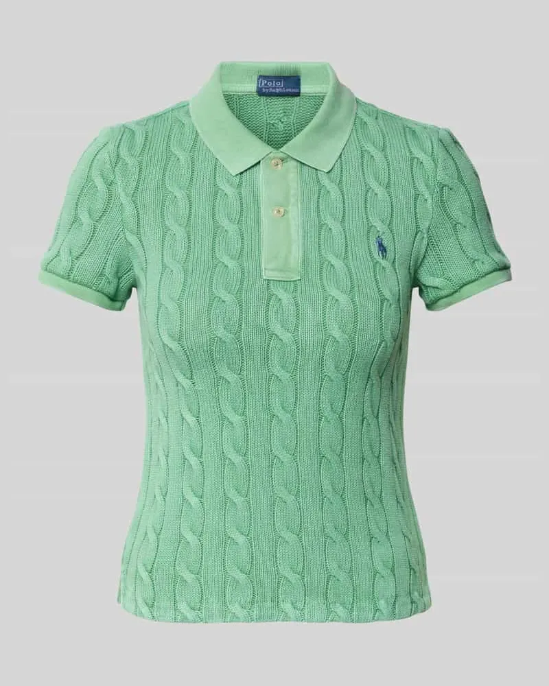 Ralph Lauren Strickshirt mit Zopfmuster und Polokragen Gruen