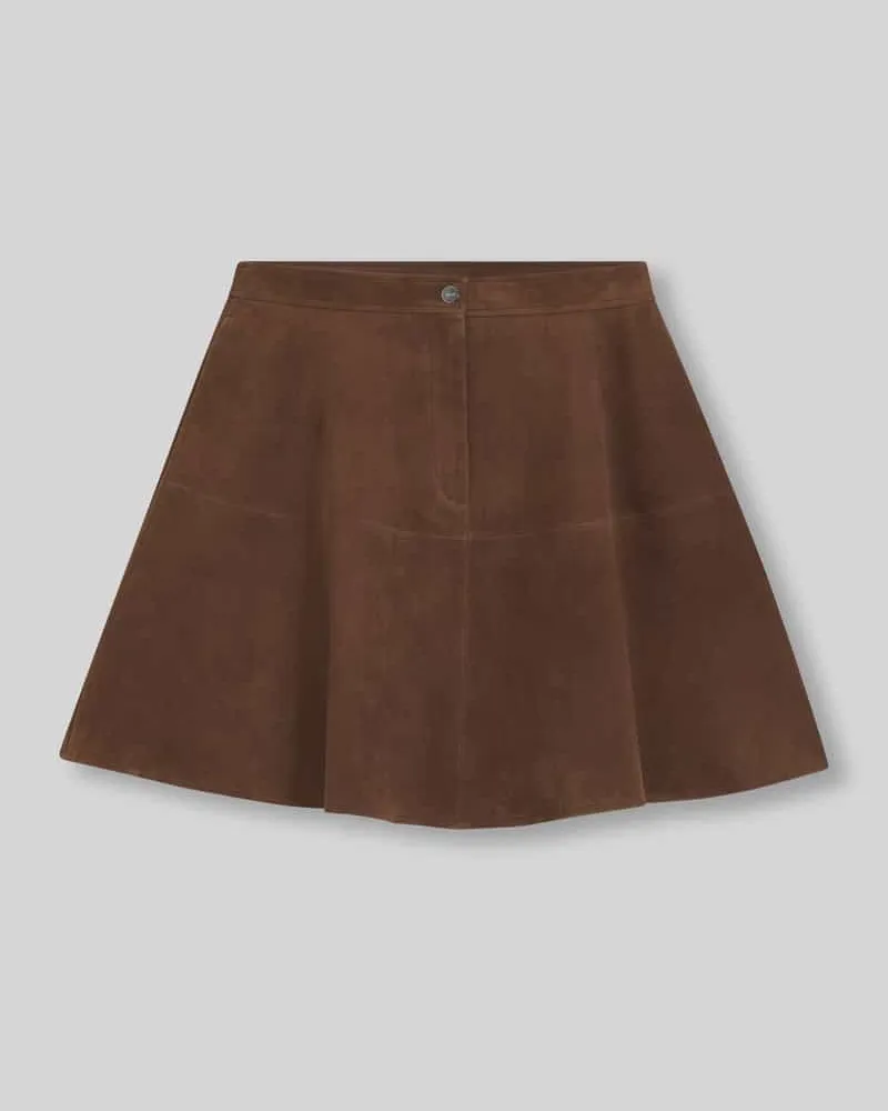 HUGO BOSS Regular Fit A-Linien Mini-Rock aus Veloursleder Hellbraun