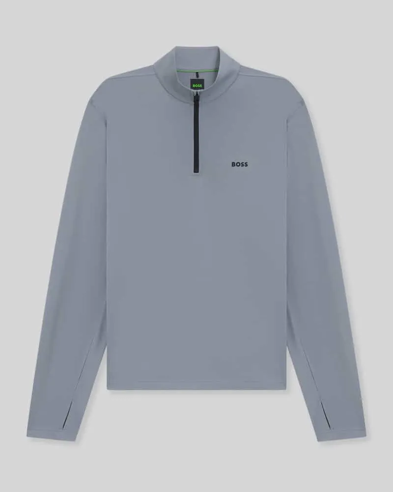 HUGO BOSS Regular Fit Sweatshirt mit Stehkragen Modell 'SW_Active QZ Rauchblau
