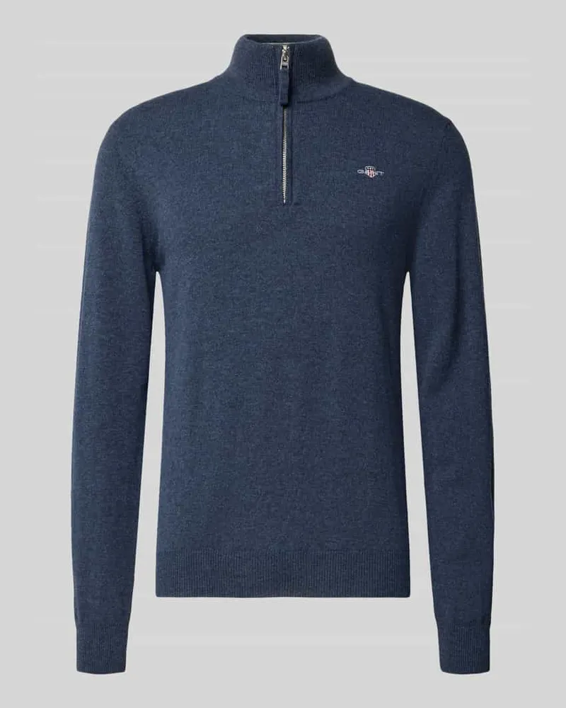 Gant Regular Fit Pullover mit Strick-Optik aus reiner Wolle Marine