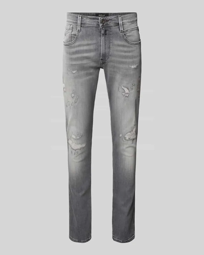 Replay Slim Fit Jeans im Destroyed-Look Modell 'Anbass Mittelgrau