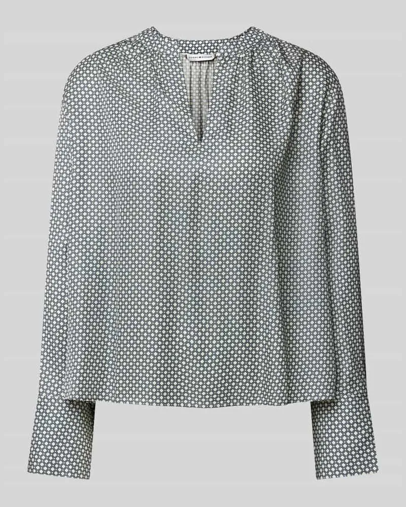 Tommy Hilfiger Regular Fit Bluse mit V-Ausschnitt Hellgrau