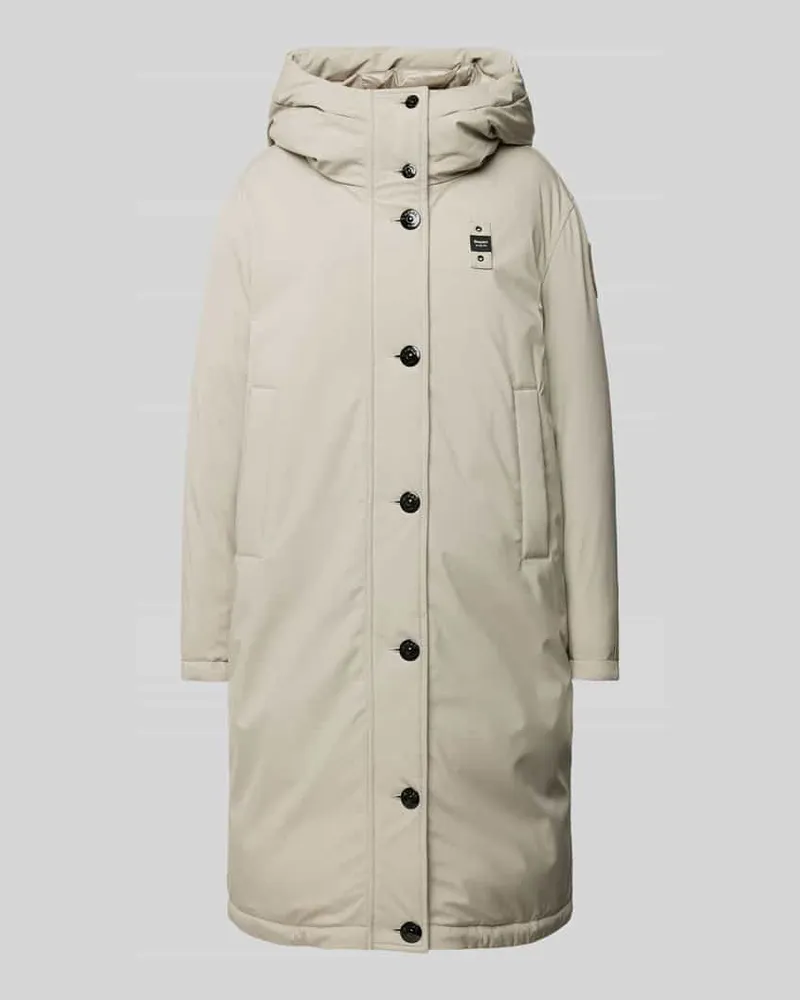 Blauer Daunenmantel mit Label-Patch Beige