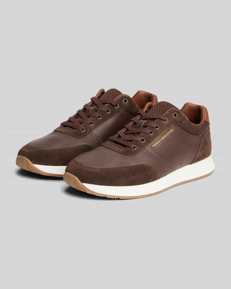 Tommy Hilfiger Sneaker aus echtem Leder mit Label-Schriftzug Dunkelbraun