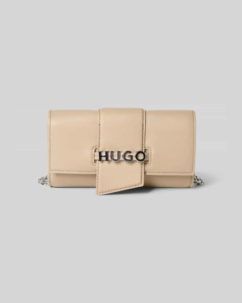 HUGO BOSS Clutch mit Label-Applikation aus Metall Modell 'MEL 2.0 Taupe
