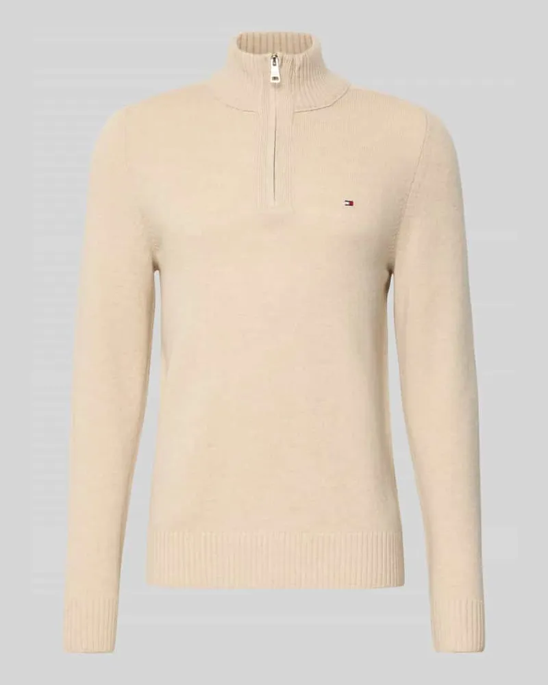 Tommy Hilfiger Regular Fit Troyer aus reiner Wolle Offwhite