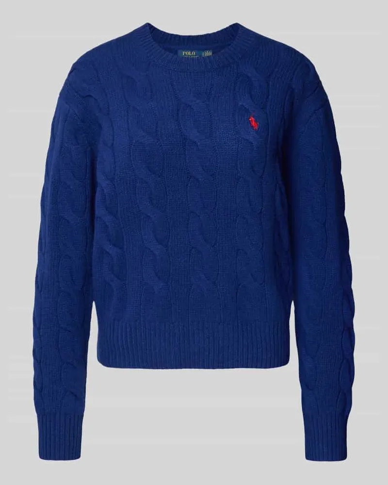 Ralph Lauren Strickpullover mit Zopfmuster und Rundhalsausschnitt Blau