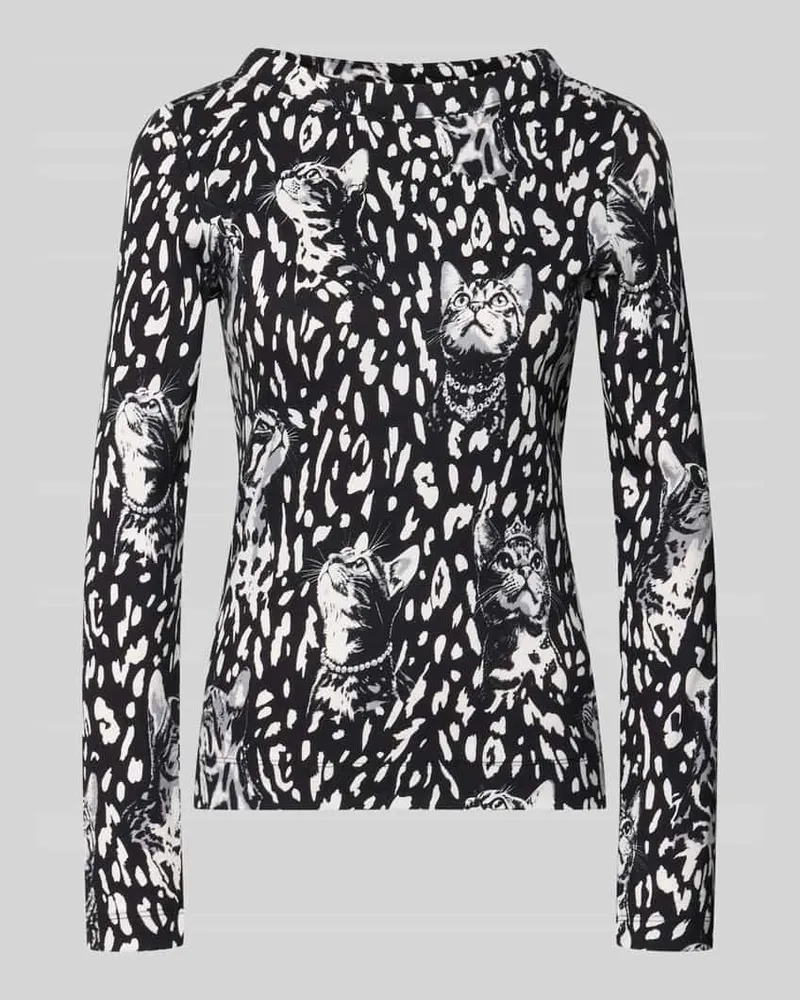 Marc Cain Langarmshirt mit Katzenmotiv-Print Black