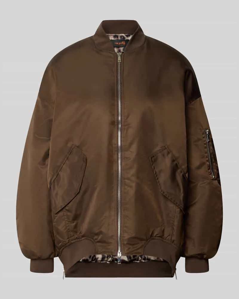 Miss Goodlife Oversized Bomberjacke mit Stehkragen Mittelbraun