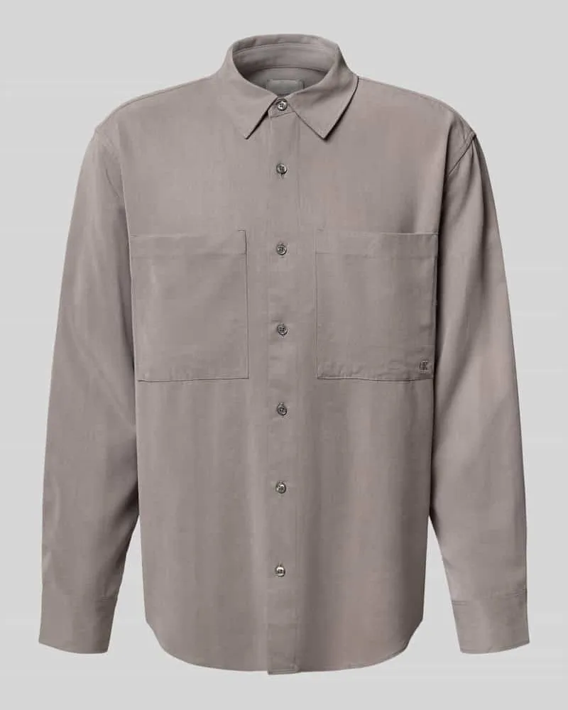 Calvin Klein Relaxed Fit Freizeithemd aus Lyocell mit Label-Stitching Stein