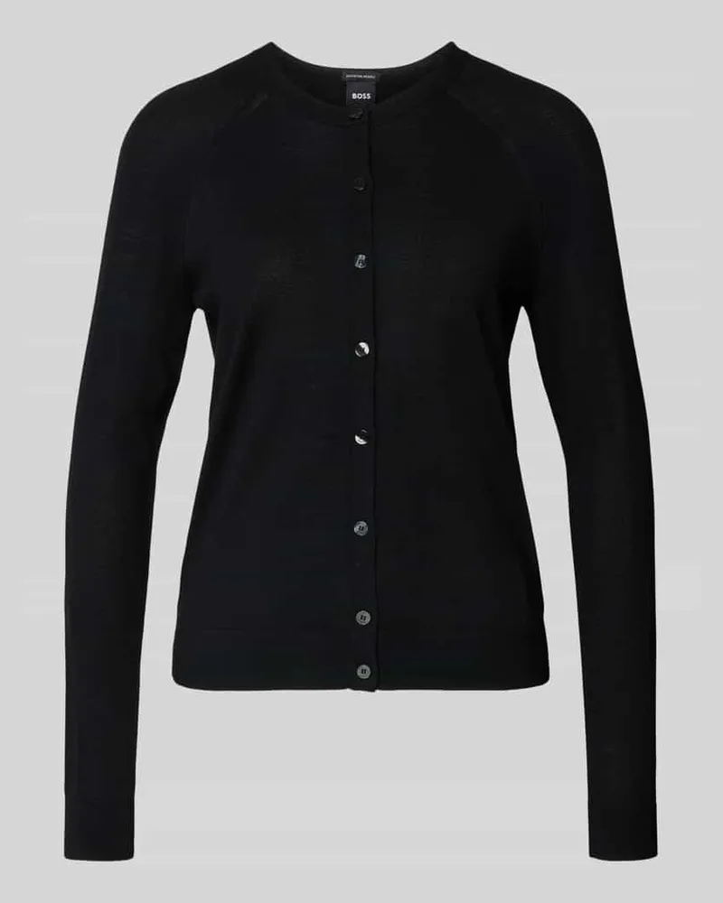 HUGO BOSS Regular Fit Strickjacke aus reiner Schurwolle Modell 'FONAMI Black