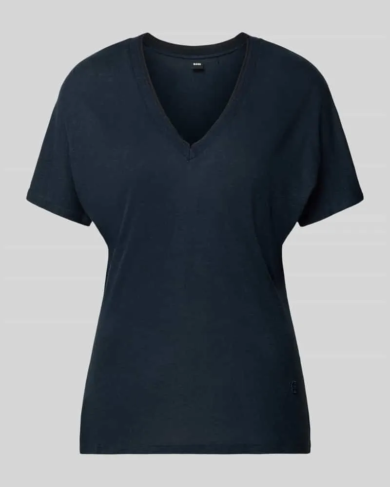 HUGO BOSS Regular Fit T-Shirt aus Viskose-Leinen-Mix Modell 'Eylina Marine