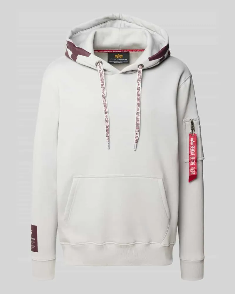 Alpha Industries Hoodie mit Känguru-Tasche und seitlicher Reißverschlusstasche Hellgrau