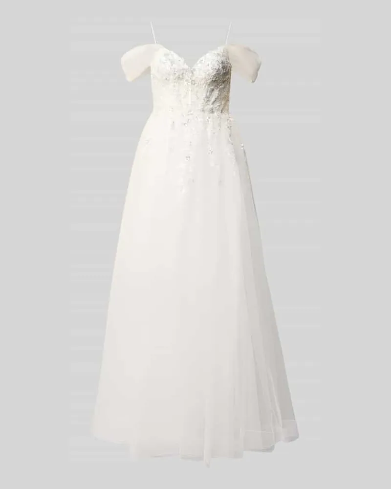 Unique Brautkleid mit floralem Stitching Offwhite