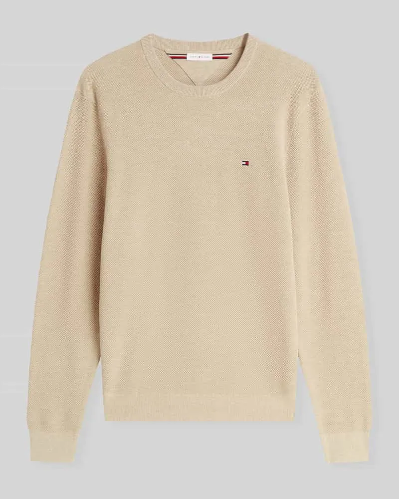 Tommy Hilfiger Regular Fit Strickpullover aus reiner Baumwolle Beige