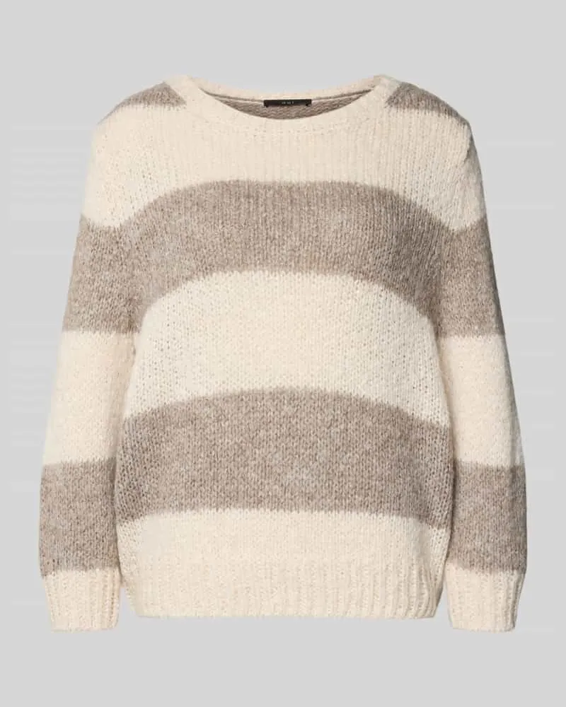 Oui  Relaxed Pullover in Strick-Optik mit Woll- und Mohair-Anteil Taupe