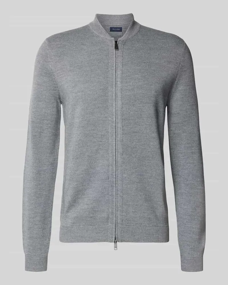 Christian Berg Slim Fit Strickjacke mit Stehkragen Hellgrau