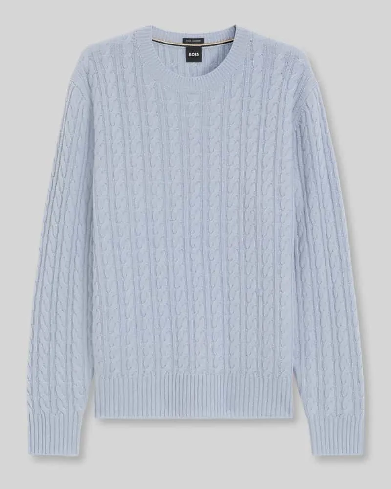 HUGO BOSS Regular Fit Pullover mit Baumwoll-Anteil Modell 'Furlan Hellblau