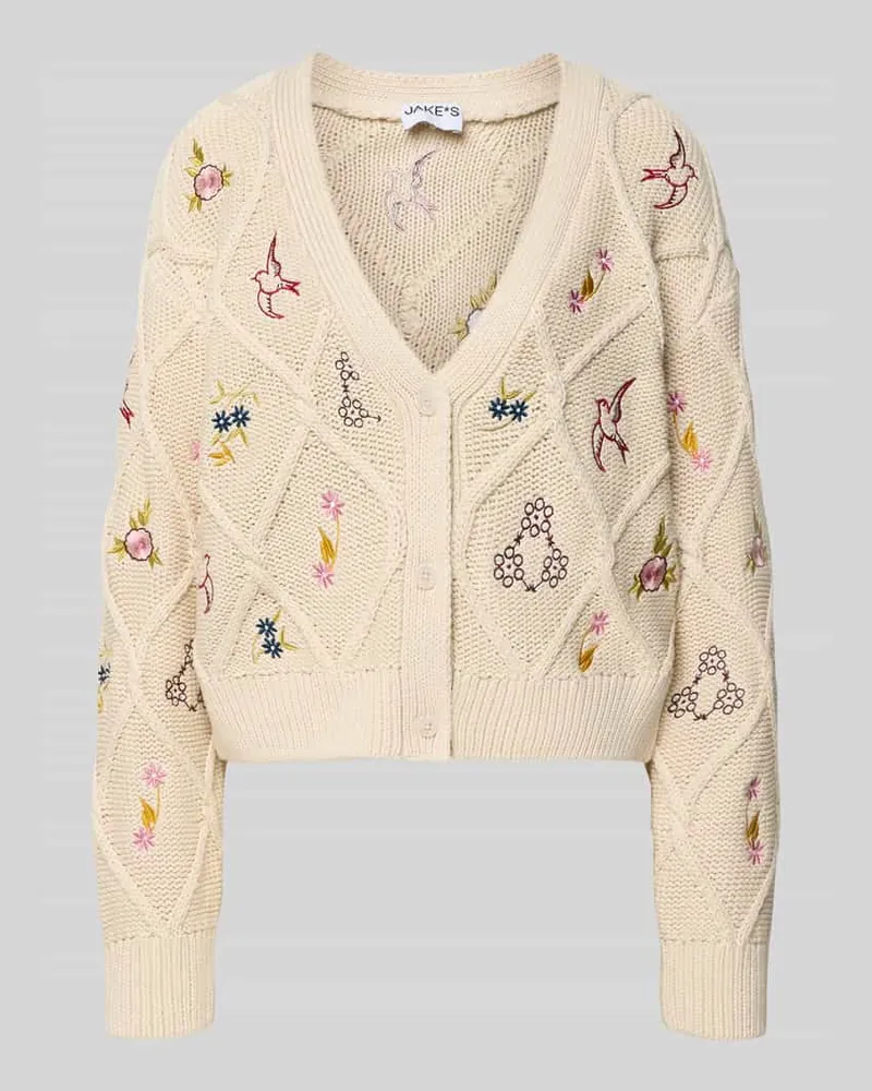 JAKE*S Strickjacke mit Stitchings Ecru