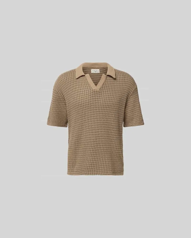 Officine Generale Poloshirt mit V-Ausschnitt Hellbraun