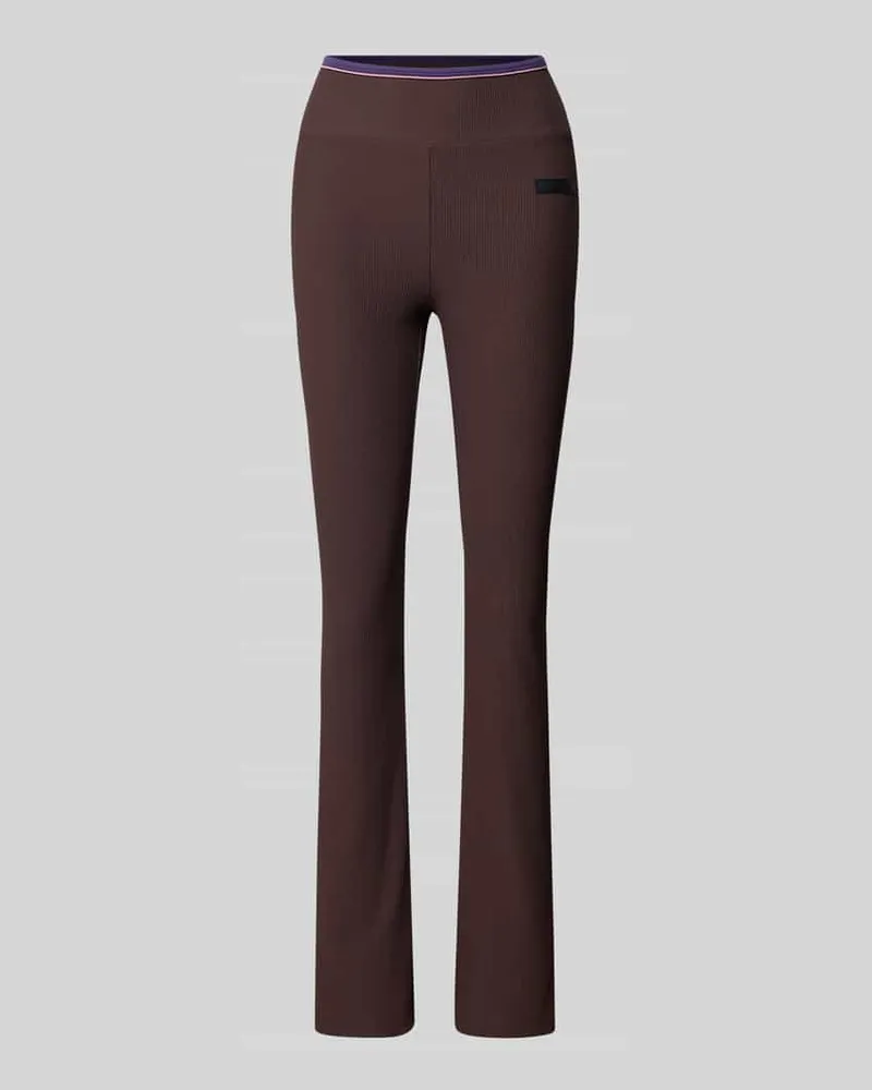 EA7 Super Skinny Fit Leggings mit Feinripp Dunkelbraun