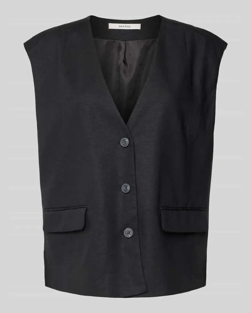 Gestuz Regular Fit Weste aus Viskose-Leinen-Mix Modell 'IZZA Black