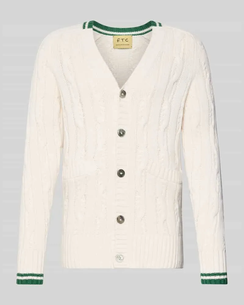 FTC Cashmere Slim Fit Cardigan mit Kaschmir-Anteil in Strick-Optik Offwhite
