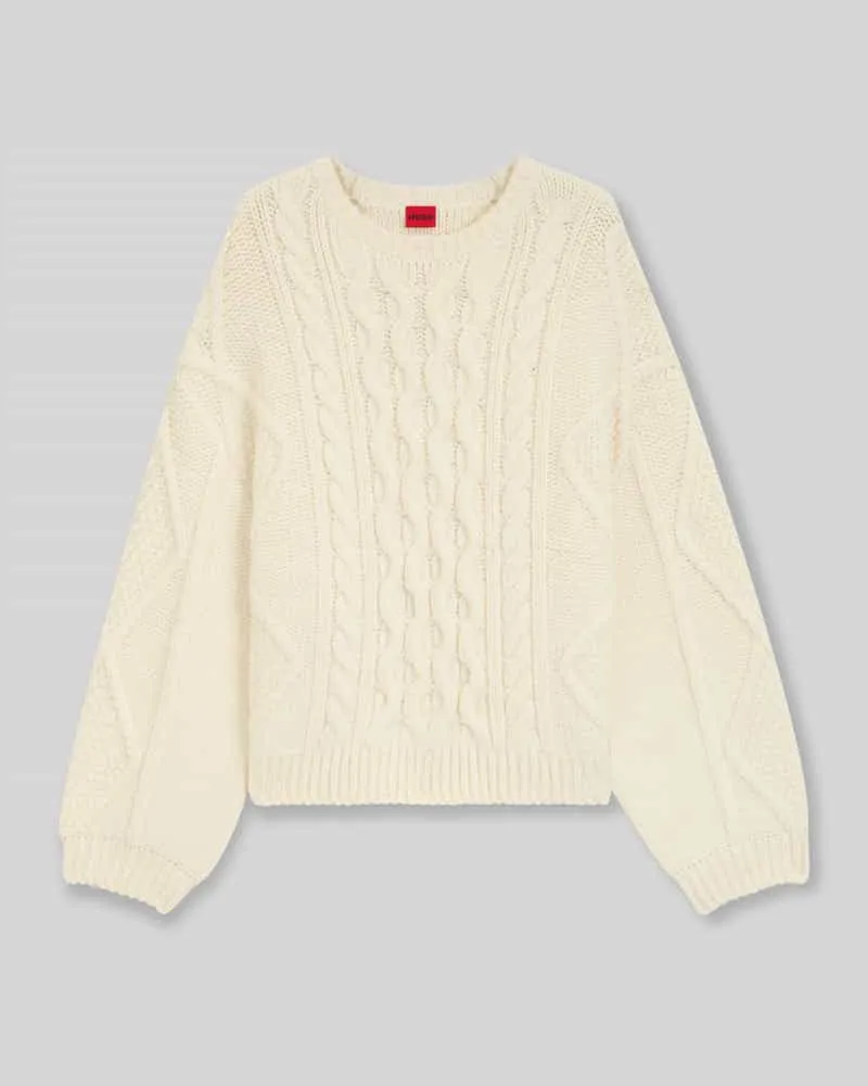 HUGO BOSS Oversized Strickpullover mit Zopfmuster Modell 'SAICOS Offwhite