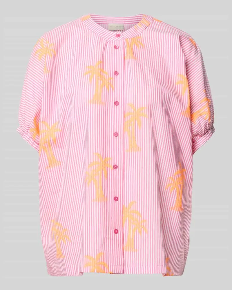 Milano Italy Bluse mit Rundhalsausschnitt und Knopfleiste Pink