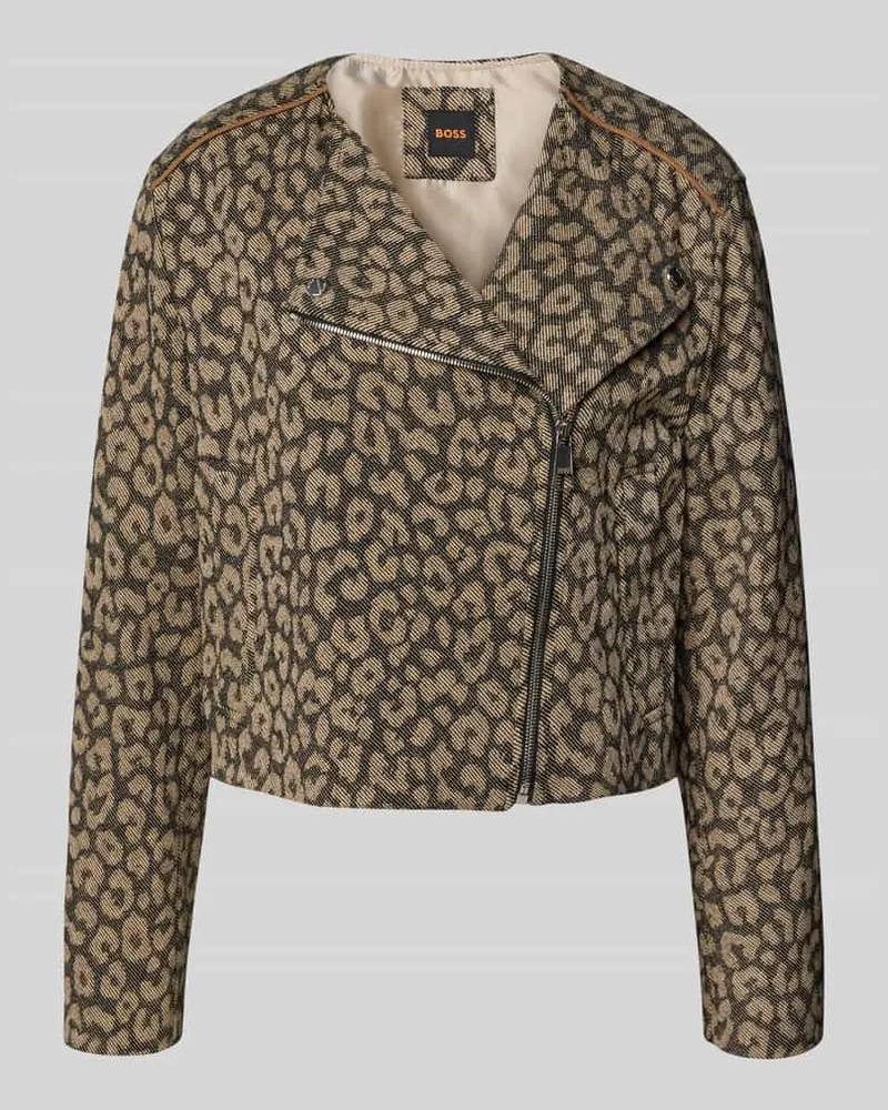 HUGO BOSS Regular Fit Bikerjacke aus Baumwoll-Mix Beige