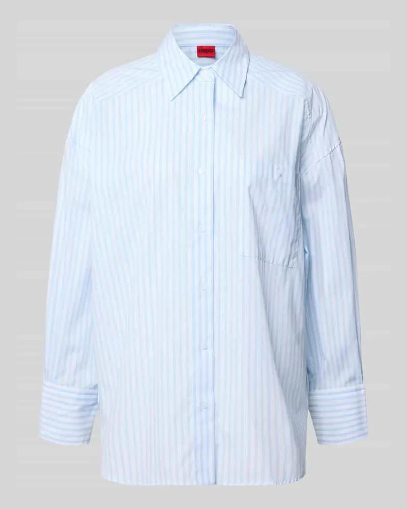HUGO BOSS Oversized Hemdbluse aus reiner Baumwolle Modell 'EUSTYNA Hellblau