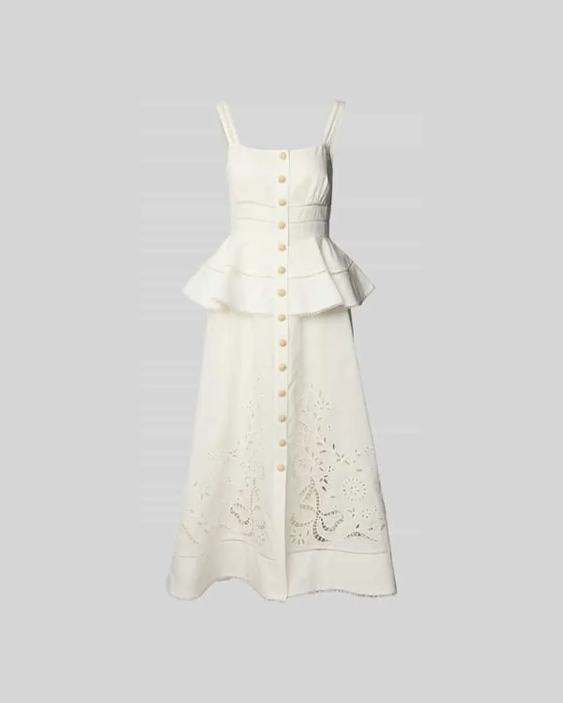 Self-Portrait Knielanges Kleid mit Knopfleiste Ecru