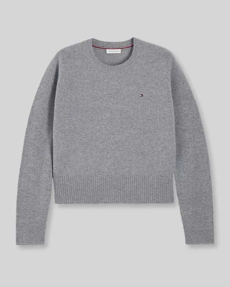 Tommy Hilfiger Slim Fit Pullover aus reiner Wolle Mittelgrau