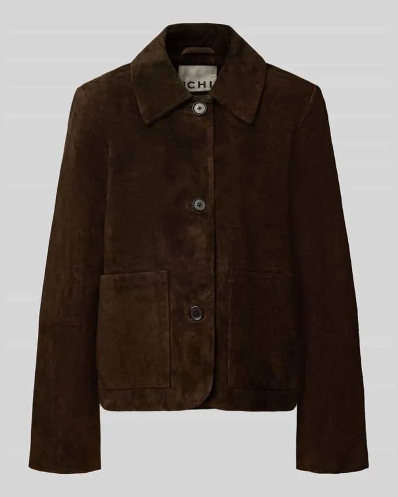 ICHI Lederjacke mit Kentkragen Modell 'ALAVA Dunkelbraun
