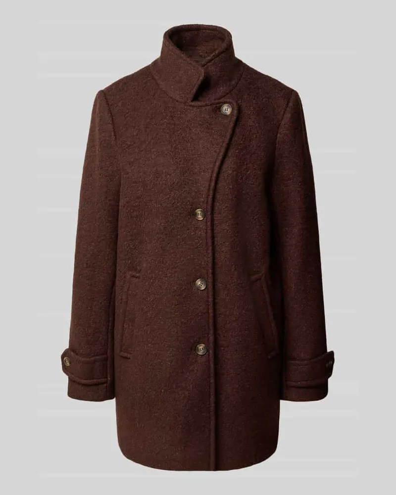ICHI Jacke aus Lanawolle mit Stehkragen Modell 'STIPA Dunkelbraun
