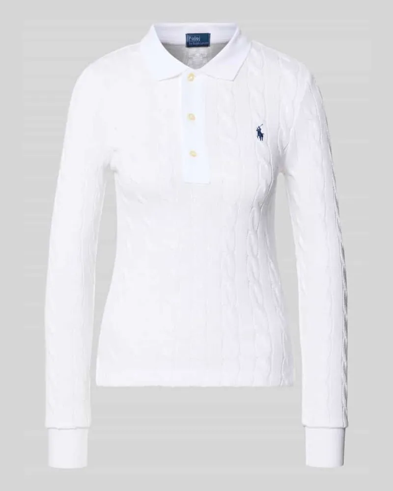 Ralph Lauren Strickpullover mit Zopfmuster und Polokragen Weiss