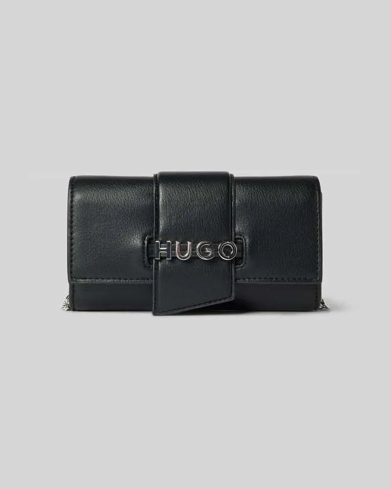 HUGO BOSS Clutch mit Label-Applikation aus Metall Modell 'MEL 2.0 Black