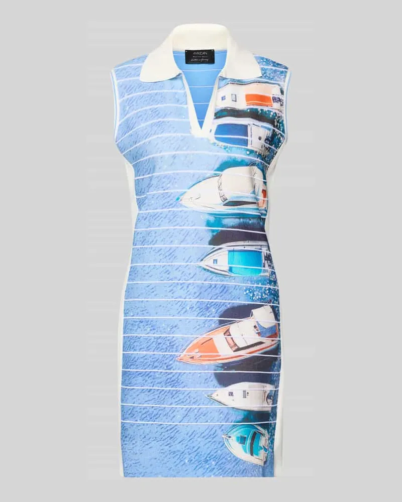 Marc Cain Knielanges Polokleid mit V-Ausschnitt Sky