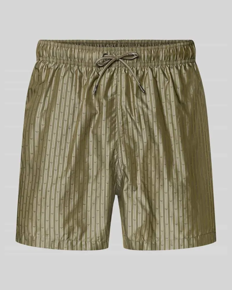 Emporio Armani Regular Fit Badeshorts mit Allover-Logo-Print Oliv