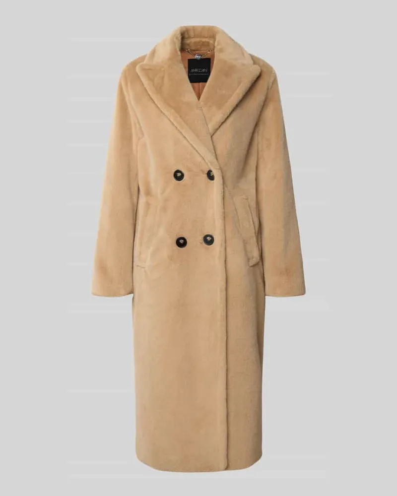 Marc Cain Regular Fit Mantel aus Teddyfell in Maxilänge Camel