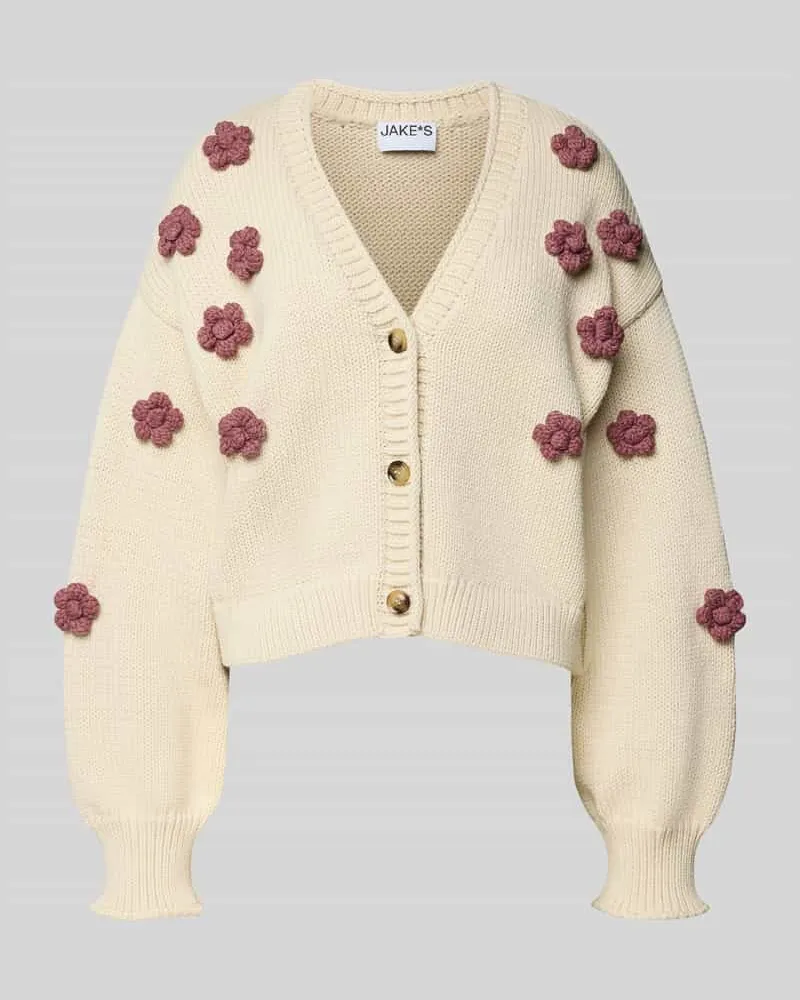 JAKE*S Strickjacke mit überschnittenen Schultern und V-Ausschnitt Ecru