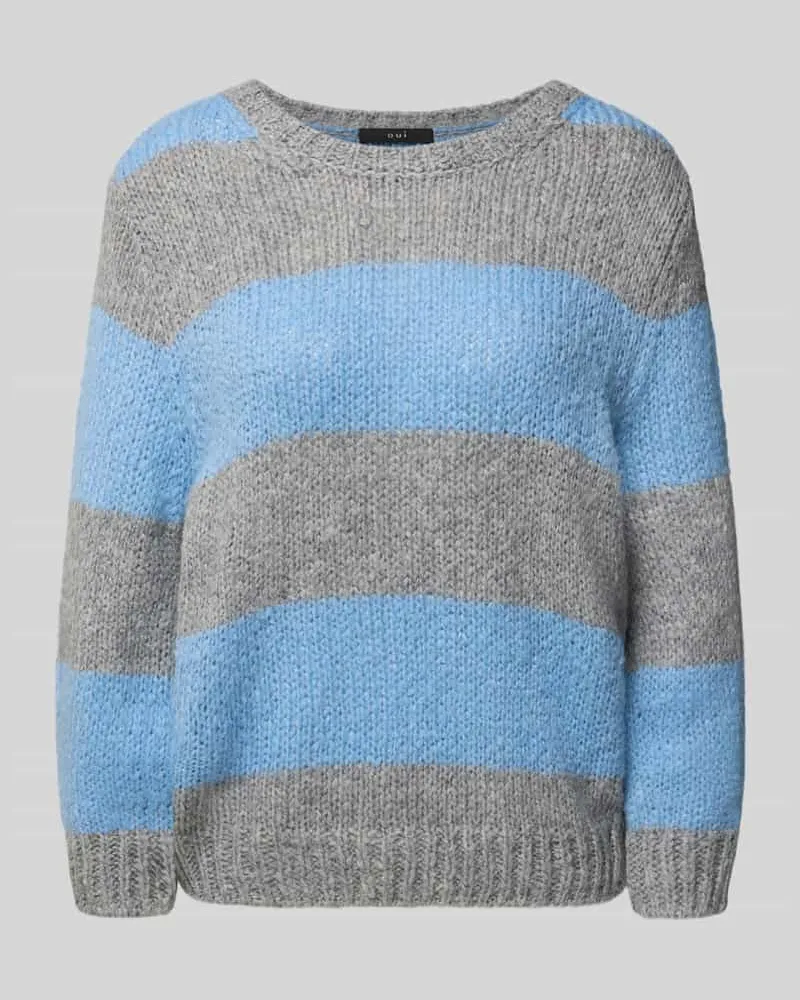 Oui  Strickpullover mit gerippten Abschlüssen Hellblau